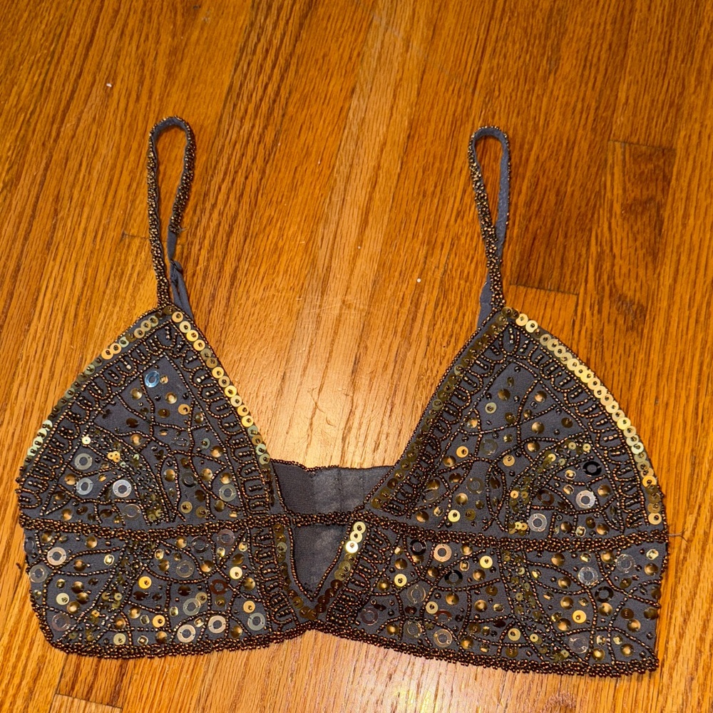 Zara Black and Gold Embellished Crop Top